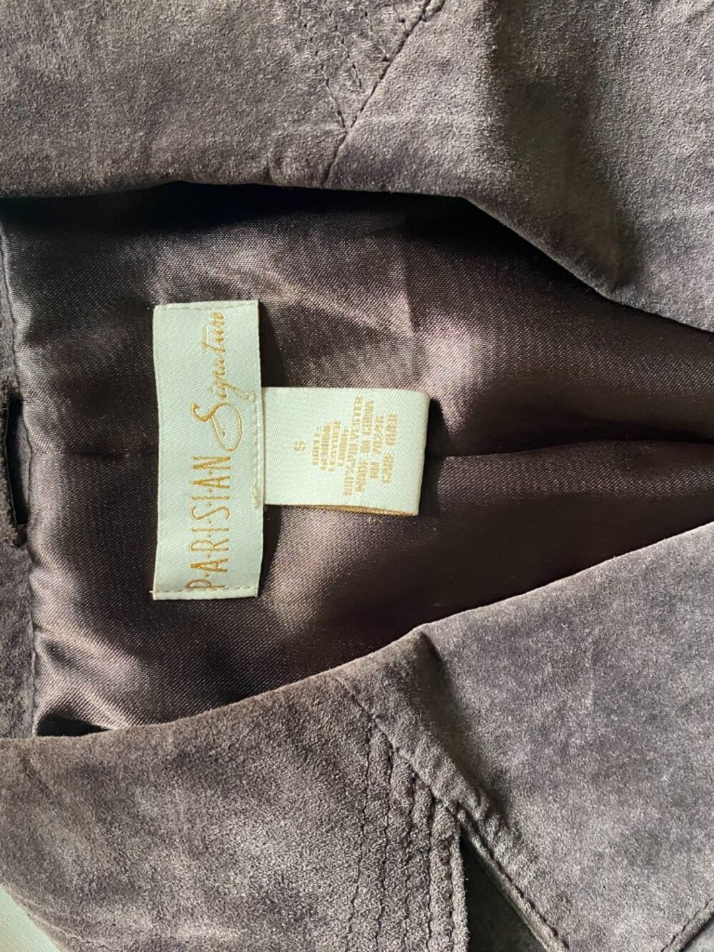 Vintage 1990s Parisian Chocolate Brown Suede Ruffle Blazer Small Boho Chic - Picture 3 of 8